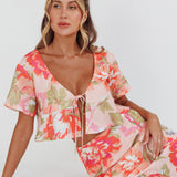 La Vie Tied Bust Crop Top Floral Peach