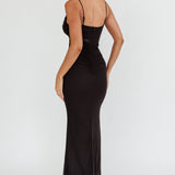 Morella Ruched Waist Mesh Maxi Dress Black