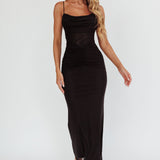 Morella Ruched Waist Mesh Maxi Dress Black