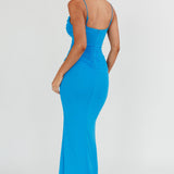 Morella Ruched Waist Mesh Maxi Dress Blue