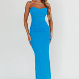 Morella Ruched Waist Mesh Maxi Dress Blue