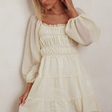 On A High Puff Sleeves Low Back Mini Dress Ivory