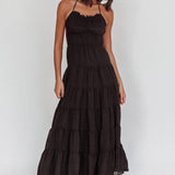 On A High Open Back Maxi Dress Black