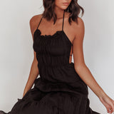 On A High Open Back Maxi Dress Black