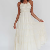 On A High Open Back Maxi Dress Ivory