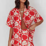 Ithaca Cherry Print Mini Wrap Skirt Red Beige