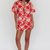 Ithaca Cherry Print Mini Wrap Skirt Red Beige