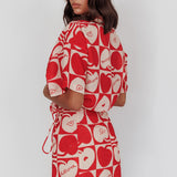 Ithaca Cherry Print Mini Wrap Skirt Red Beige