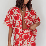 Ithaca Cherry Print Mini Wrap Skirt Red Beige