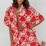 Ithaca Cherry Print Mini Wrap Skirt Red Beige