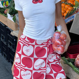 Ithaca Cherry Print Mini Wrap Skirt Red Beige