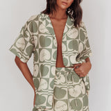 Ithaca Cherry Print Mini Wrap Skirt Sage Beige