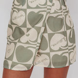 Ithaca Cherry Print Mini Wrap Skirt Sage Beige