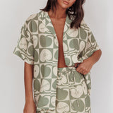 Ithaca Cherry Print Mini Wrap Skirt Sage Beige