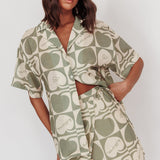 Ithaca Cherry Print Mini Wrap Skirt Sage Beige