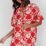 Ithaca Cherry Print Short Sleeve Shirt Red Beige