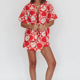 Ithaca Cherry Print Short Sleeve Shirt Red Beige