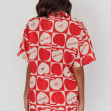 Ithaca Cherry Print Short Sleeve Shirt Red Beige