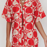 Ithaca Cherry Print Short Sleeve Shirt Red Beige