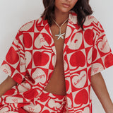 Ithaca Cherry Print Short Sleeve Shirt Red Beige