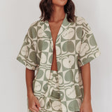 Ithaca Cherry Print Short Sleeve Shirt Sage Beige