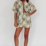 Ithaca Cherry Print Short Sleeve Shirt Sage Beige