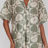 Ithaca Cherry Print Short Sleeve Shirt Sage Beige