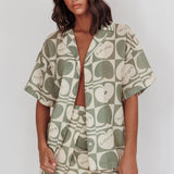 Ithaca Cherry Print Short Sleeve Shirt Sage Beige
