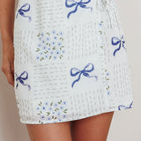 Ithaca Wrap Mini Skirt Bow Print Blue
