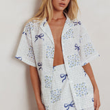 Ithaca Wrap Mini Skirt Bow Print Blue