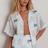 Ithaca Short Sleeve Button Shirt Bow Print Blue