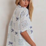 Ithaca Short Sleeve Button Shirt Bow Print Blue
