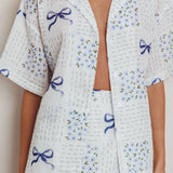 Ithaca Short Sleeve Button Shirt Bow Print Blue
