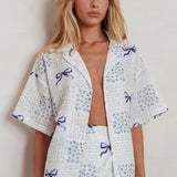 Ithaca Short Sleeve Button Shirt Bow Print Blue