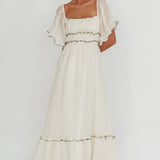 Kathlene Flutter Sleeves Maxi Dress Cream