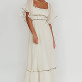 Kathlene Flutter Sleeves Maxi Dress Cream
