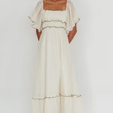 Kathlene Flutter Sleeves Maxi Dress Cream