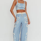 Briar Floral Wide Leg Pants Beige Blue