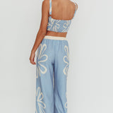 Briar Floral Wide Leg Pants Beige Blue