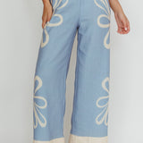 Briar Floral Wide Leg Pants Beige Blue