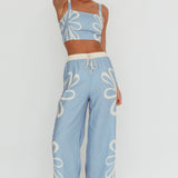 Briar Floral Wide Leg Pants Beige Blue