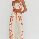 Briar Floral Wide Leg Pants Rust Beige