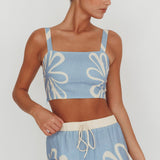 Briar Square Neck Cropped Top Beige Blue