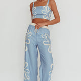 Briar Square Neck Cropped Top Beige Blue
