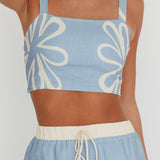 Briar Square Neck Cropped Top Beige Blue