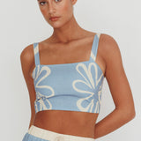 Briar Square Neck Cropped Top Beige Blue