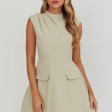 Thandi Pleat Shoulder Faux Pocket Mini Dress Sage