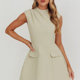Thandi Pleat Shoulder Faux Pocket Mini Dress Sage