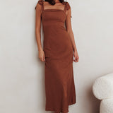 Appreciate You Tied Shoulder Maxi Dress Chocolate
