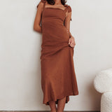 Appreciate You Tied Shoulder Maxi Dress Chocolate